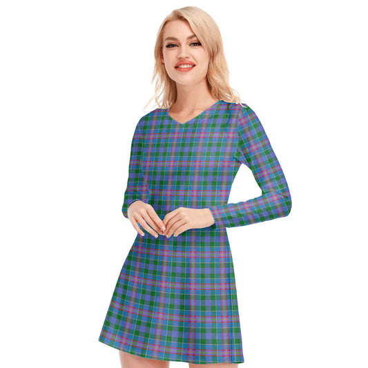 Ralston Tartan Plaid V-neck Long Sleeve Dress