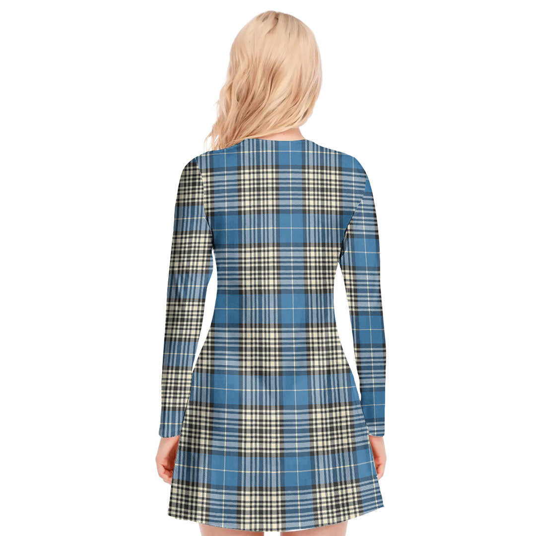 Napier Ancient Tartan Plaid V-neck Long Sleeve Dress