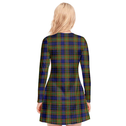 Clelland Modern Tartan Plaid V-neck Long Sleeve Dress