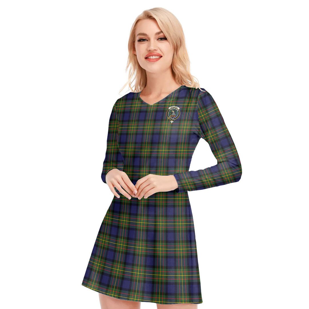 MacLaren Modern Tartan Crest V-neck Long Sleeve Dress