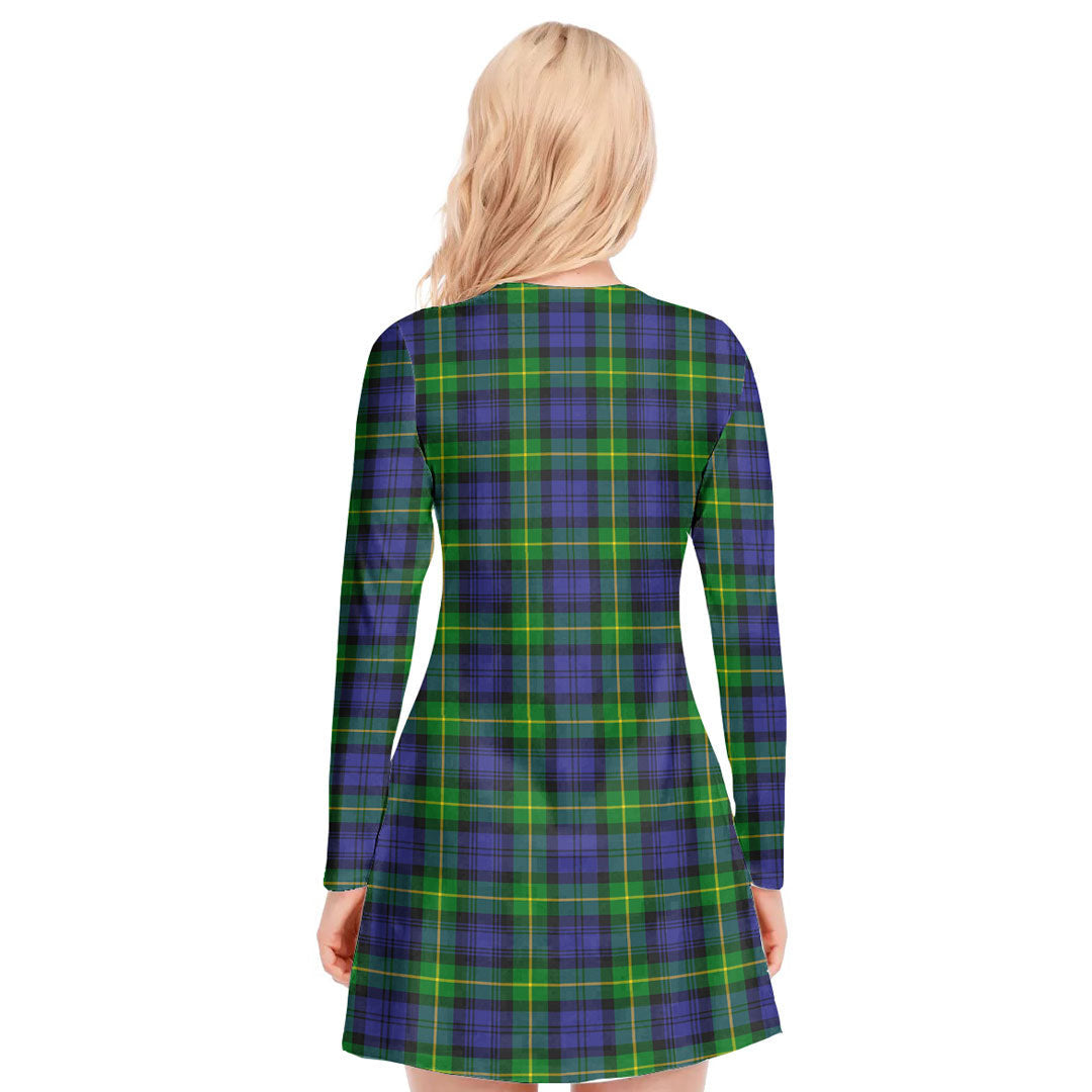 Gordon Modern Tartan Plaid V-neck Long Sleeve Dress