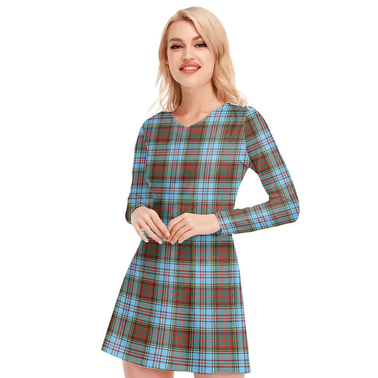 Anderson Ancient Tartan Plaid V-neck Long Sleeve Dress