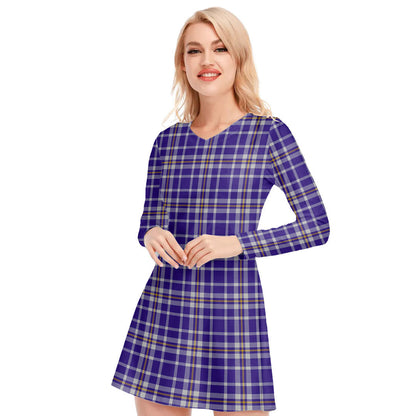 Ochterlony Tartan Plaid V-neck Long Sleeve Dress