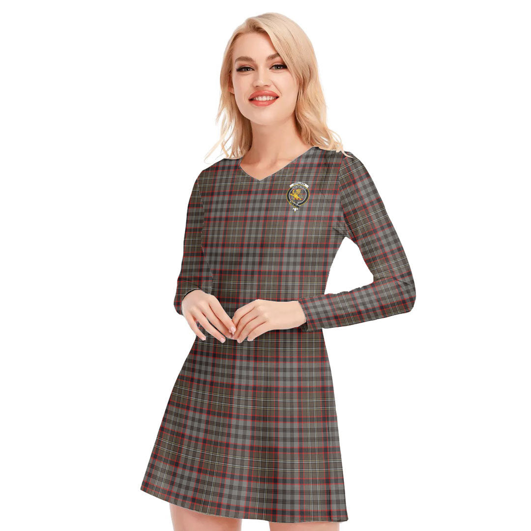 Nicolson Hunting Weathered Tartan Crest V-neck Long Sleeve Dress