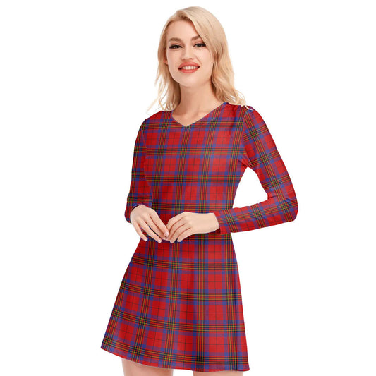 Leslie Modern Tartan Plaid V-neck Long Sleeve Dress