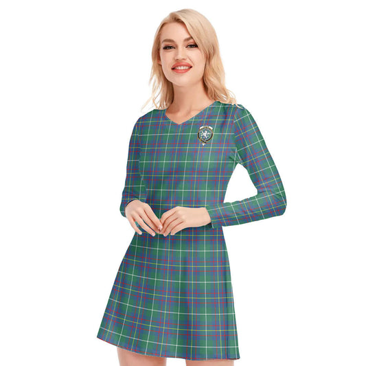 Inglis Ancient Tartan Crest V-neck Long Sleeve Dress