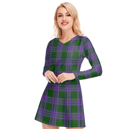 Elphinstone Tartan Plaid V-neck Long Sleeve Dress