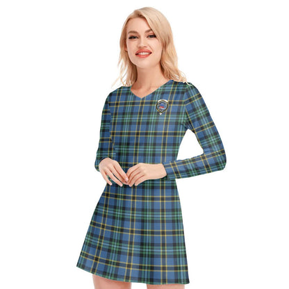 Weir Ancient Tartan Crest V-neck Long Sleeve Dress