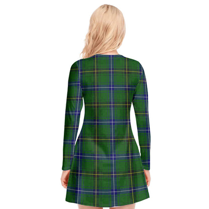 Henderson Modern Tartan Plaid V-neck Long Sleeve Dress