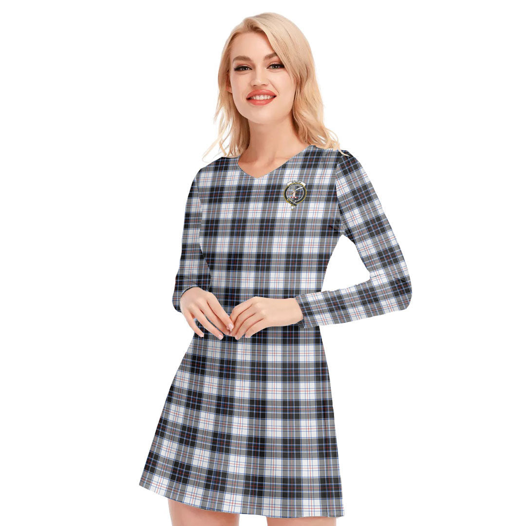 MacRae Dress Modern Tartan Crest V-neck Long Sleeve Dress