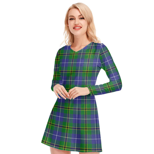 Turnbull Hunting Tartan Plaid V-neck Long Sleeve Dress