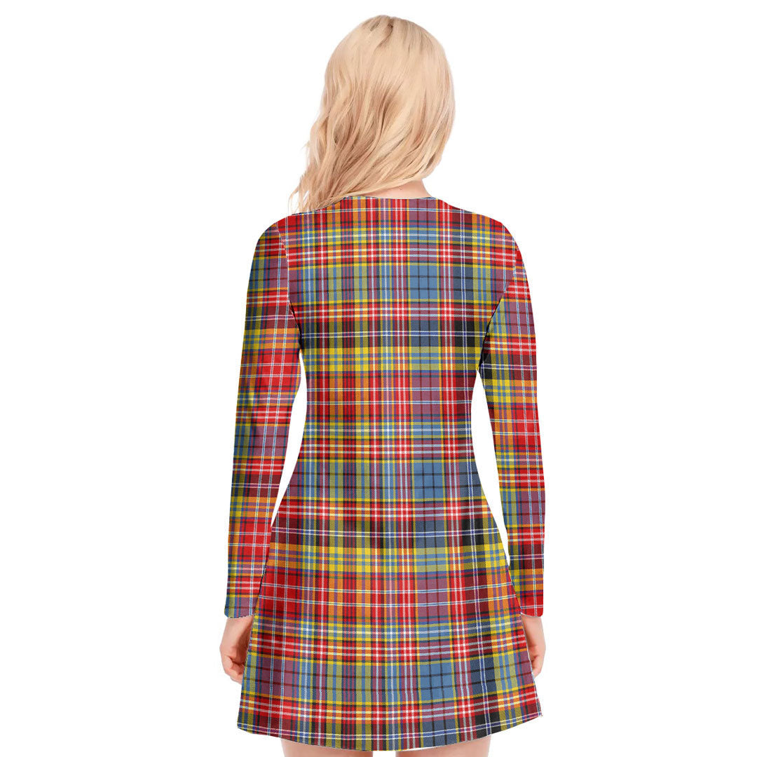 Drummond of Strathallan Tartan Plaid V-neck Long Sleeve Dress