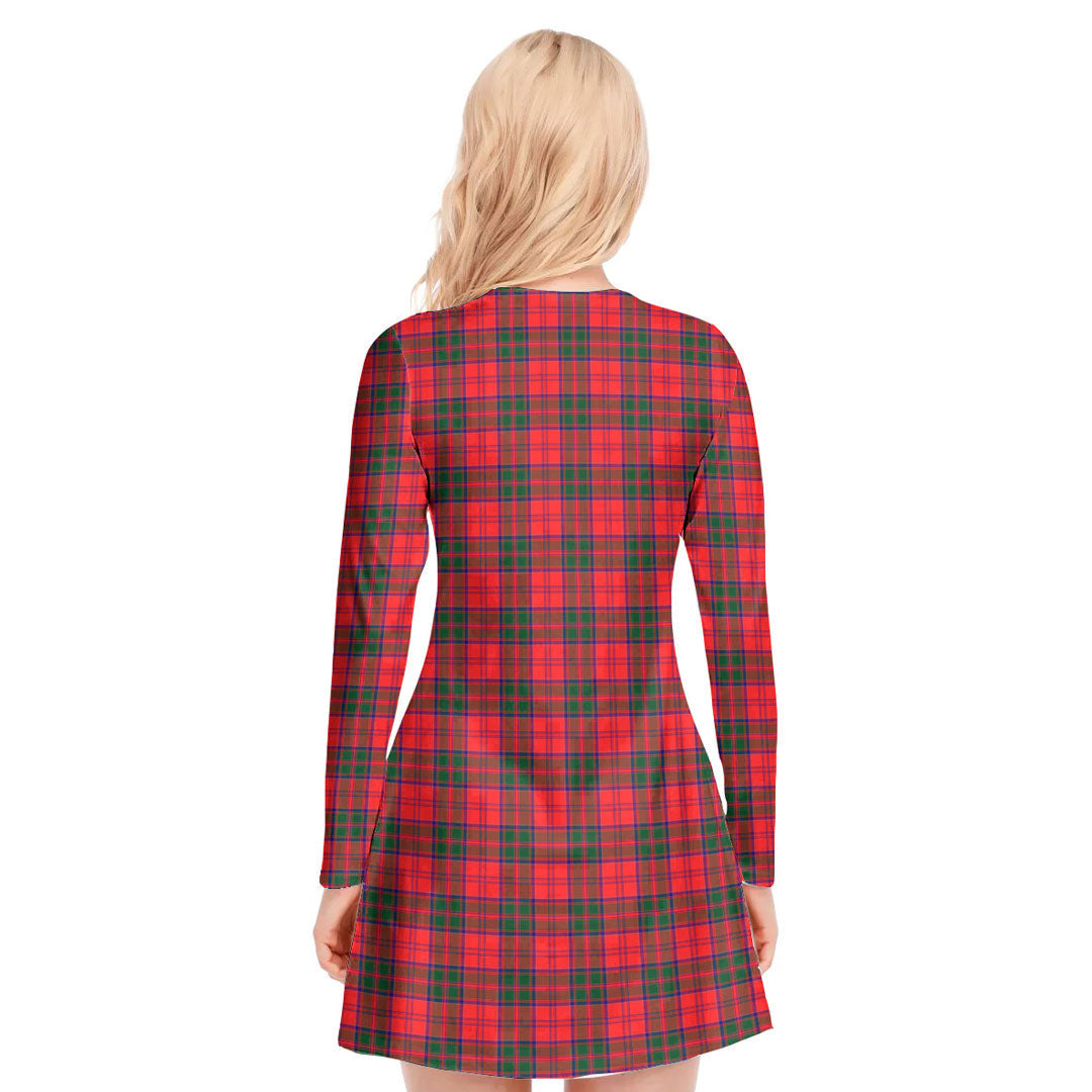 Drummond Modern Tartan Crest V-neck Long Sleeve Dress