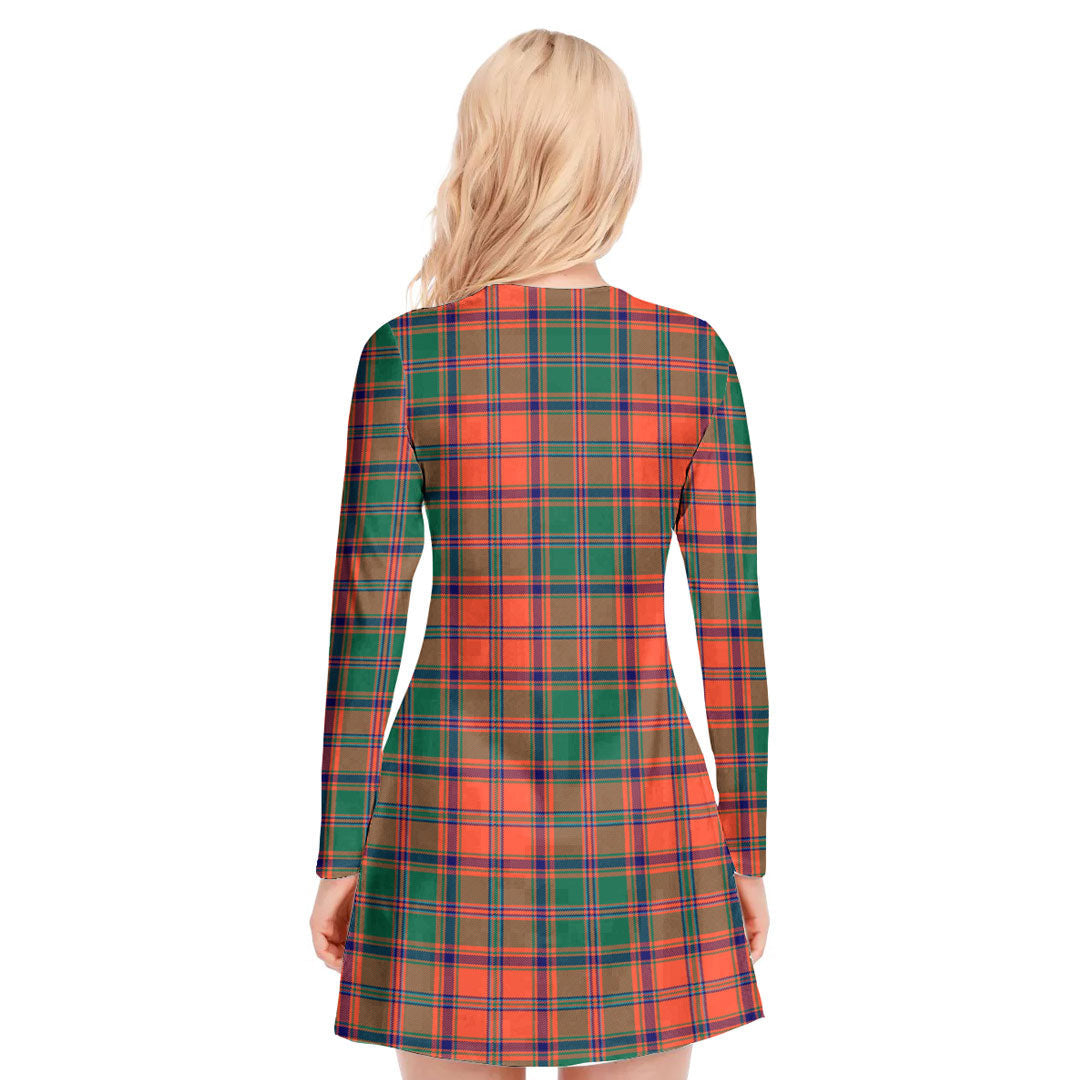 Stewart of Appin Ancient Tartan Crest V-neck Long Sleeve Dress