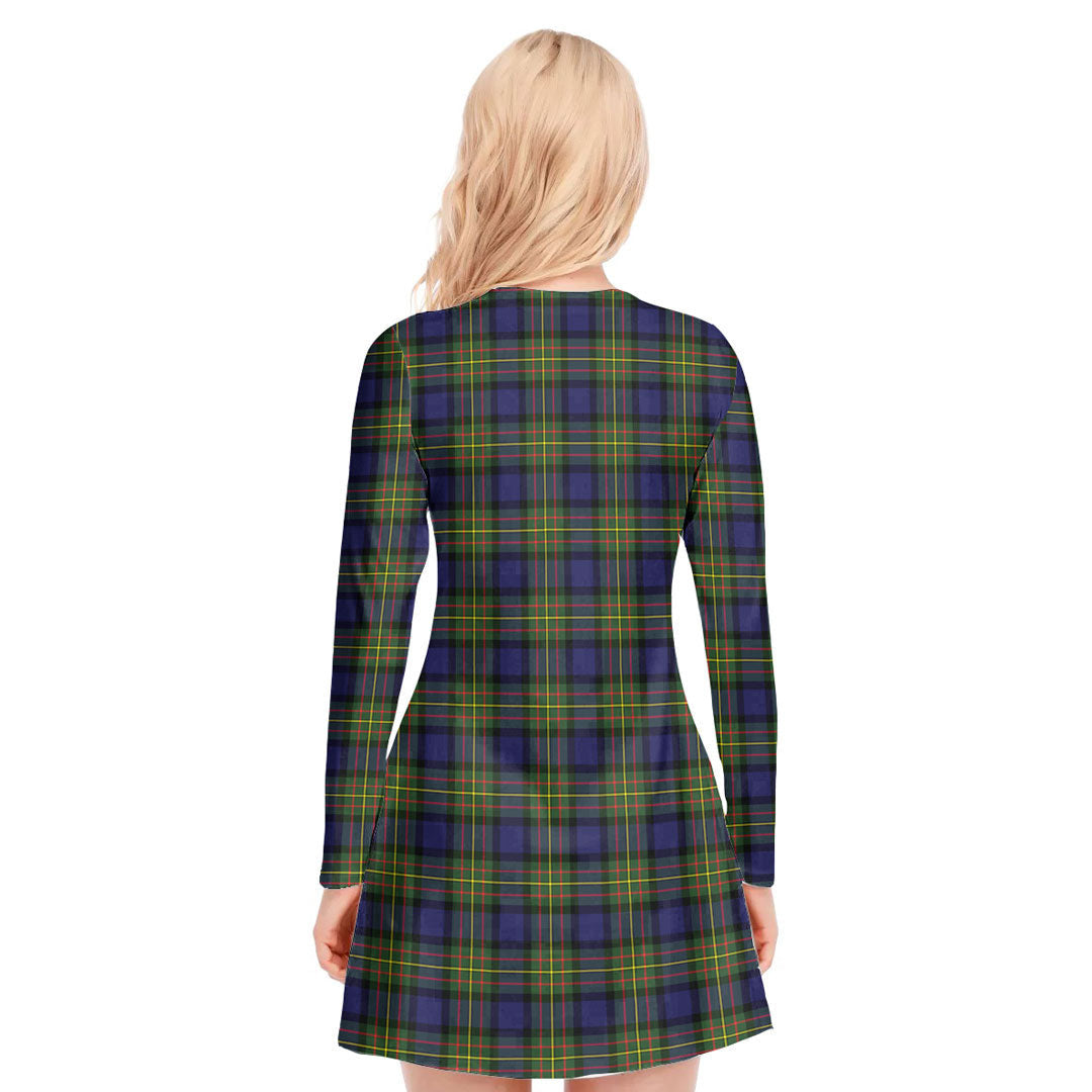 MacLaren Modern Tartan Crest V-neck Long Sleeve Dress