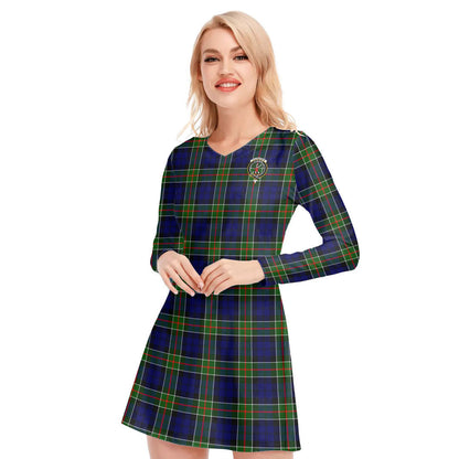 Colquhoun Modern Tartan Crest V-neck Long Sleeve Dress