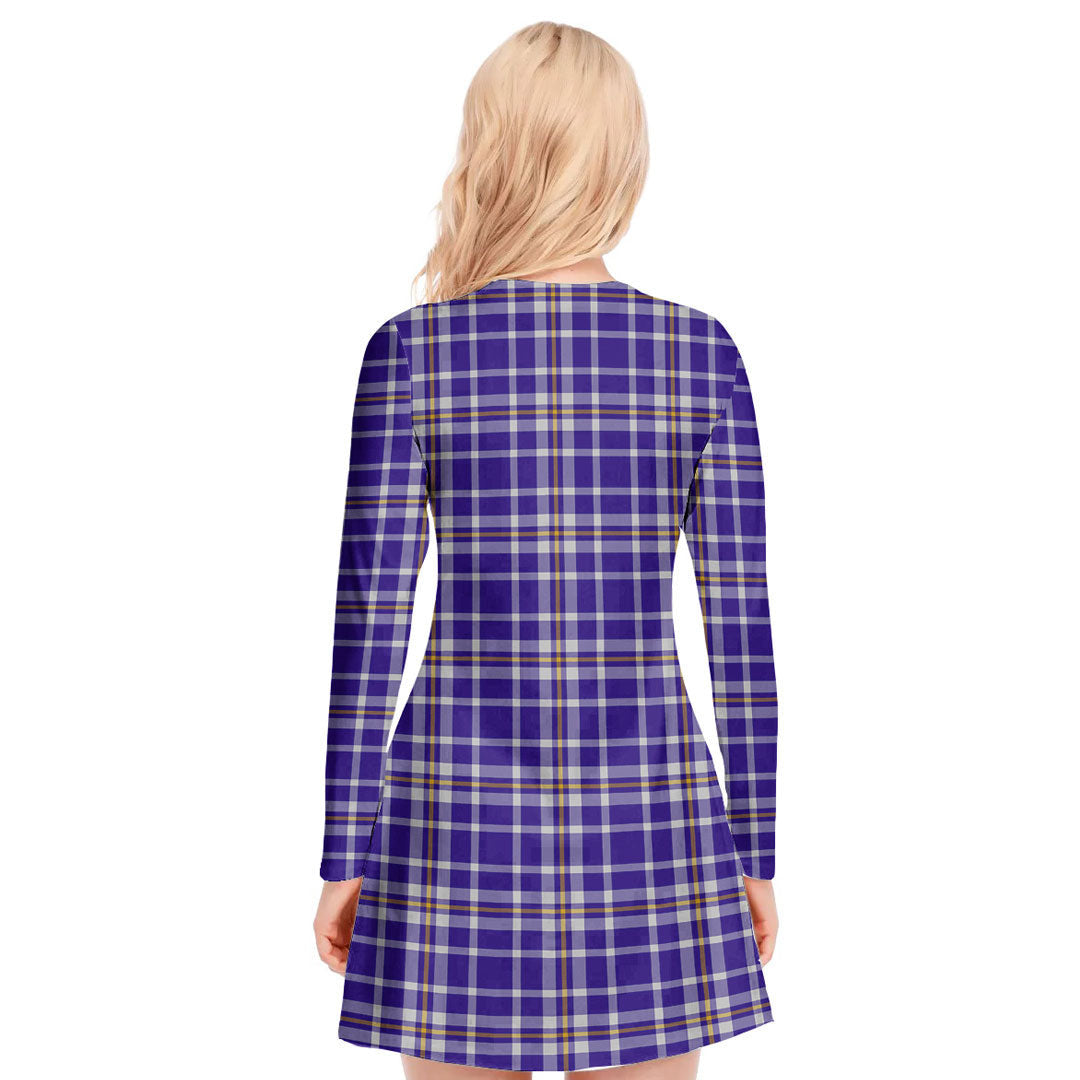 Ochterlony Tartan Plaid V-neck Long Sleeve Dress