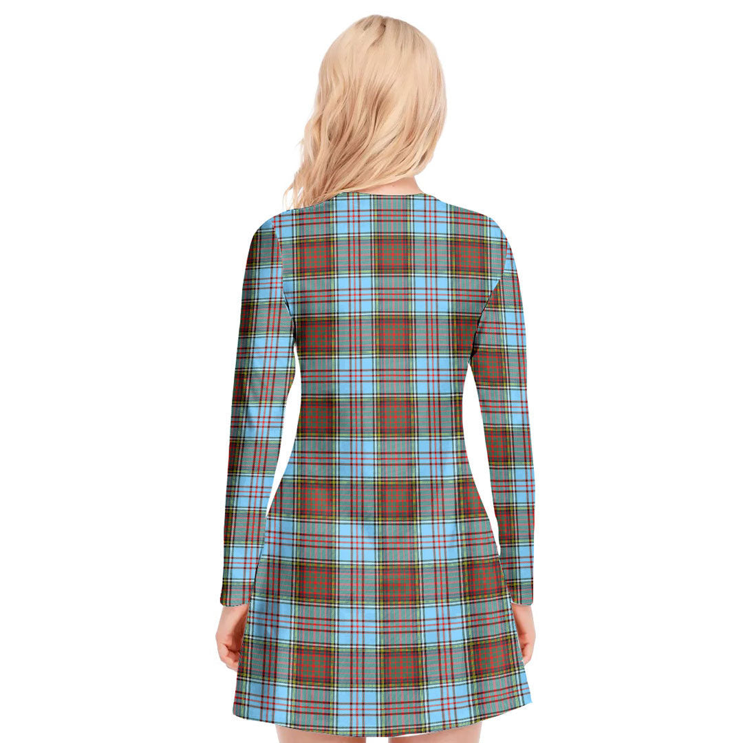 Anderson Ancient Tartan Plaid V-neck Long Sleeve Dress