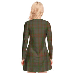 Gray Tartan Plaid V-neck Long Sleeve Dress