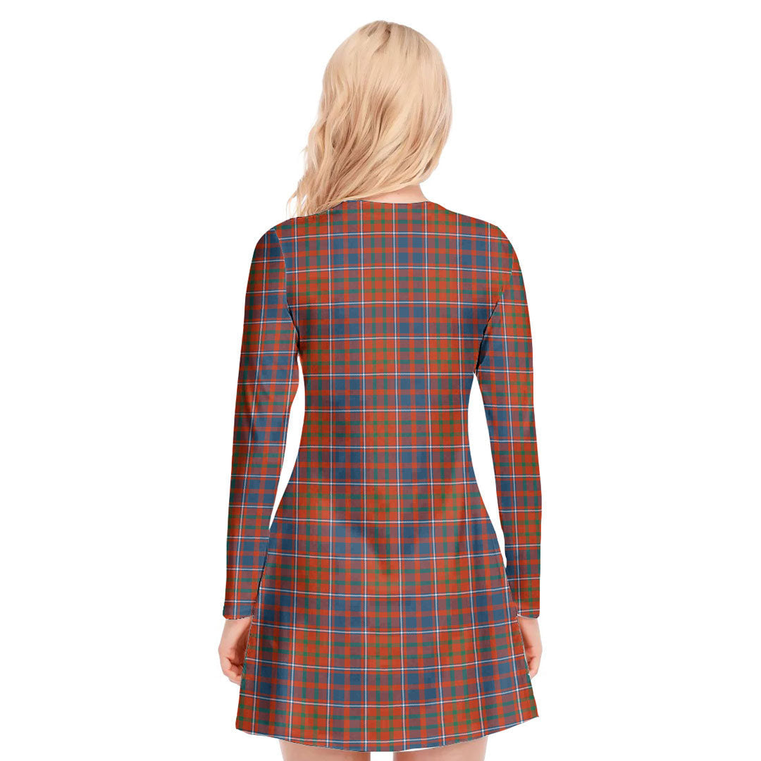 Cameron of Lochiel Ancient Tartan Crest V-neck Long Sleeve Dress