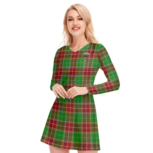 Baxter Modern Tartan Crest V-neck Long Sleeve Dress