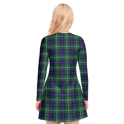 MacDonald of the Isles Hunting Modern Tartan Crest V-neck Long Sleeve Dress