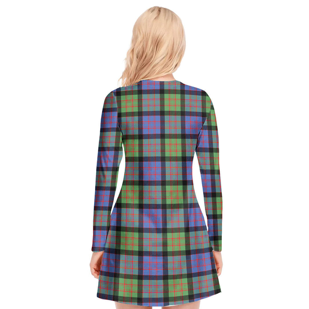 MacDonald Ancient Tartan Plaid V-neck Long Sleeve Dress