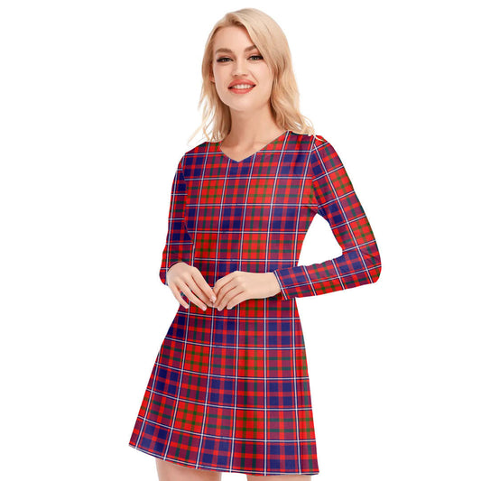 Cameron of Lochiel Modern Tartan Plaid V-neck Long Sleeve Dress