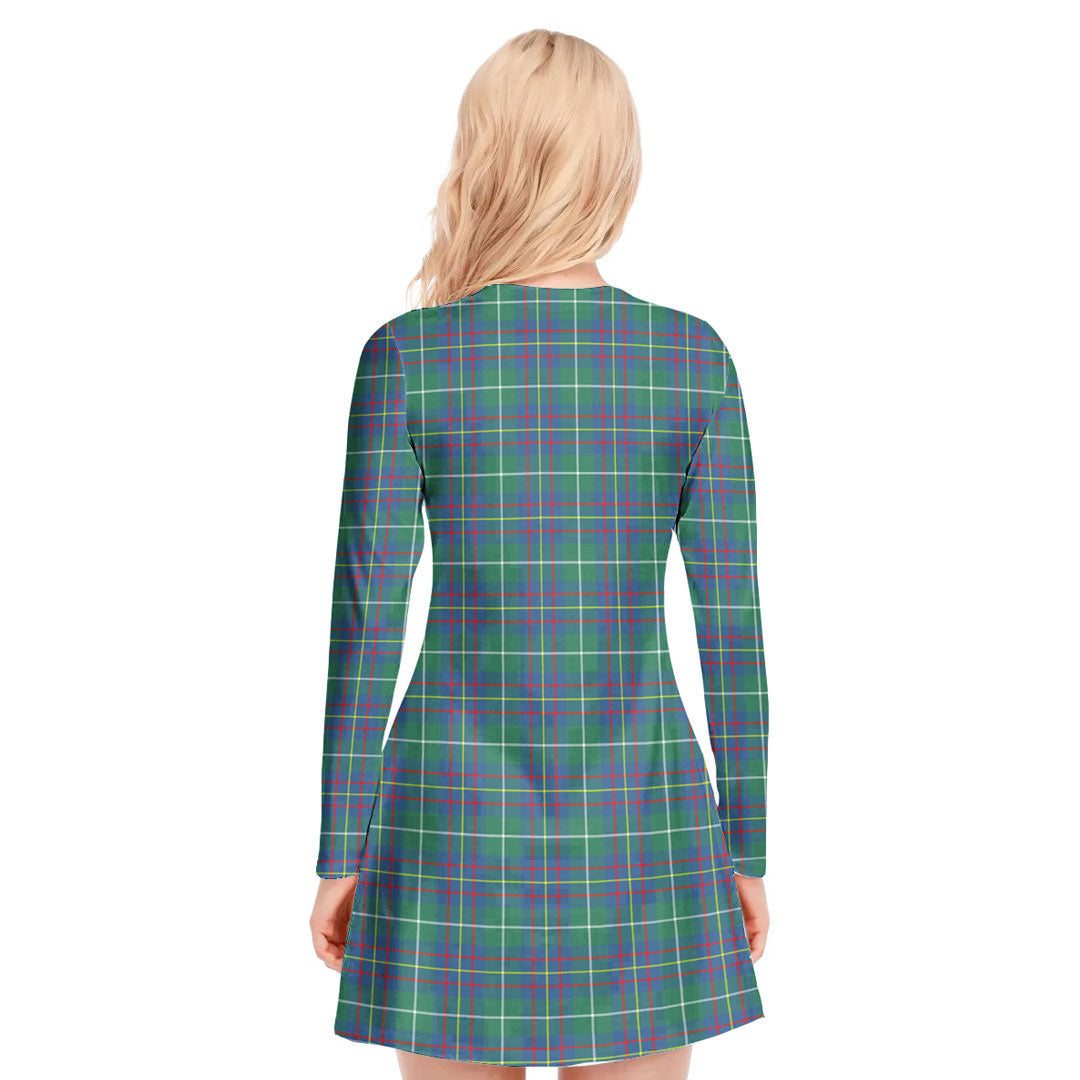 Inglis Ancient Tartan Crest V-neck Long Sleeve Dress