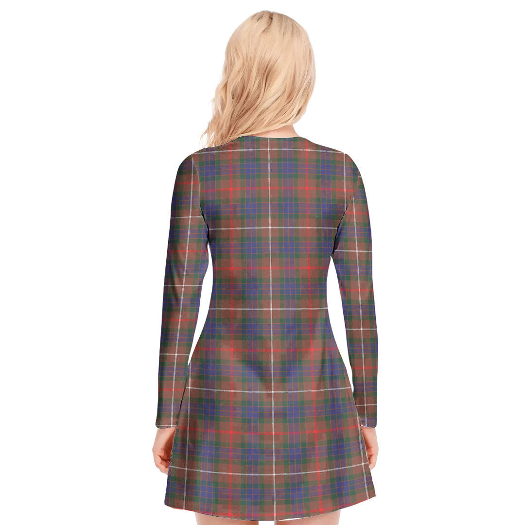 Fraser Hunting Modern Tartan Plaid V-neck Long Sleeve Dress