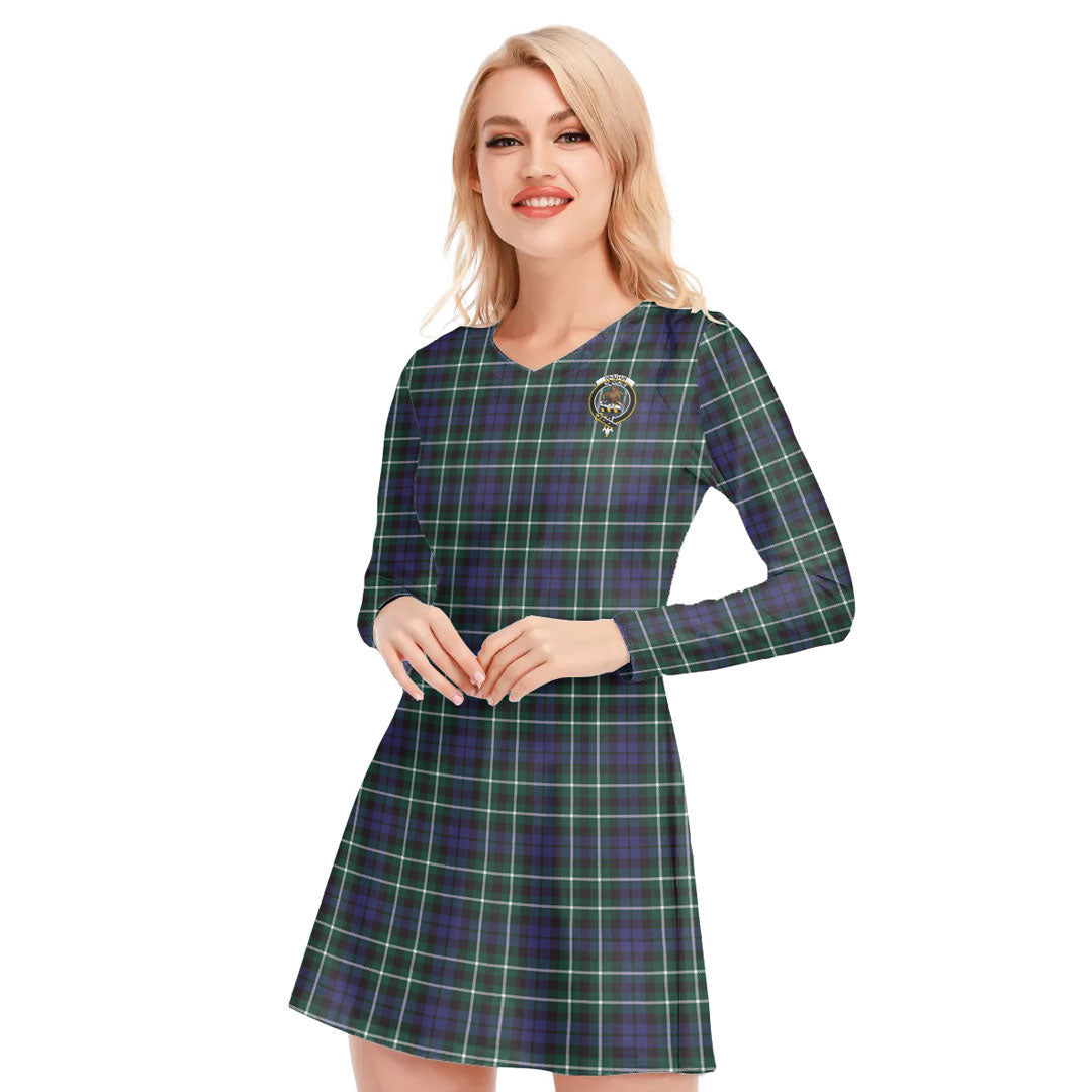 Graham of Montrose Modern Tartan Crest V-neck Long Sleeve Dress