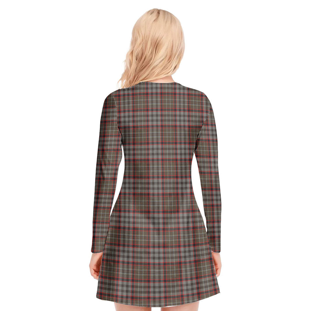 Nicolson Hunting Weathered Tartan Crest V-neck Long Sleeve Dress