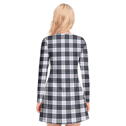 MacRae Dress Modern Tartan Crest V-neck Long Sleeve Dress