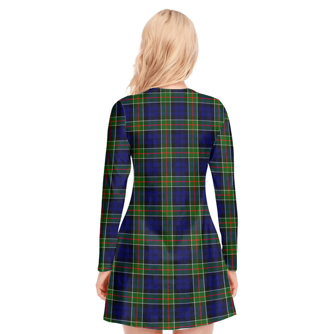 Colquhoun Modern Tartan Crest V-neck Long Sleeve Dress