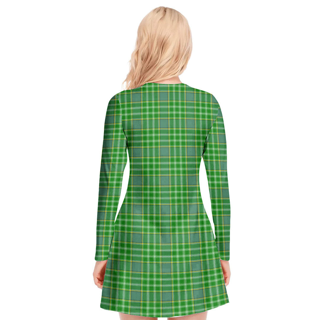 Currie Tartan Plaid V-neck Long Sleeve Dress