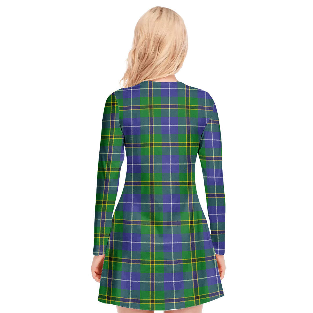 Turnbull Hunting Tartan Plaid V-neck Long Sleeve Dress