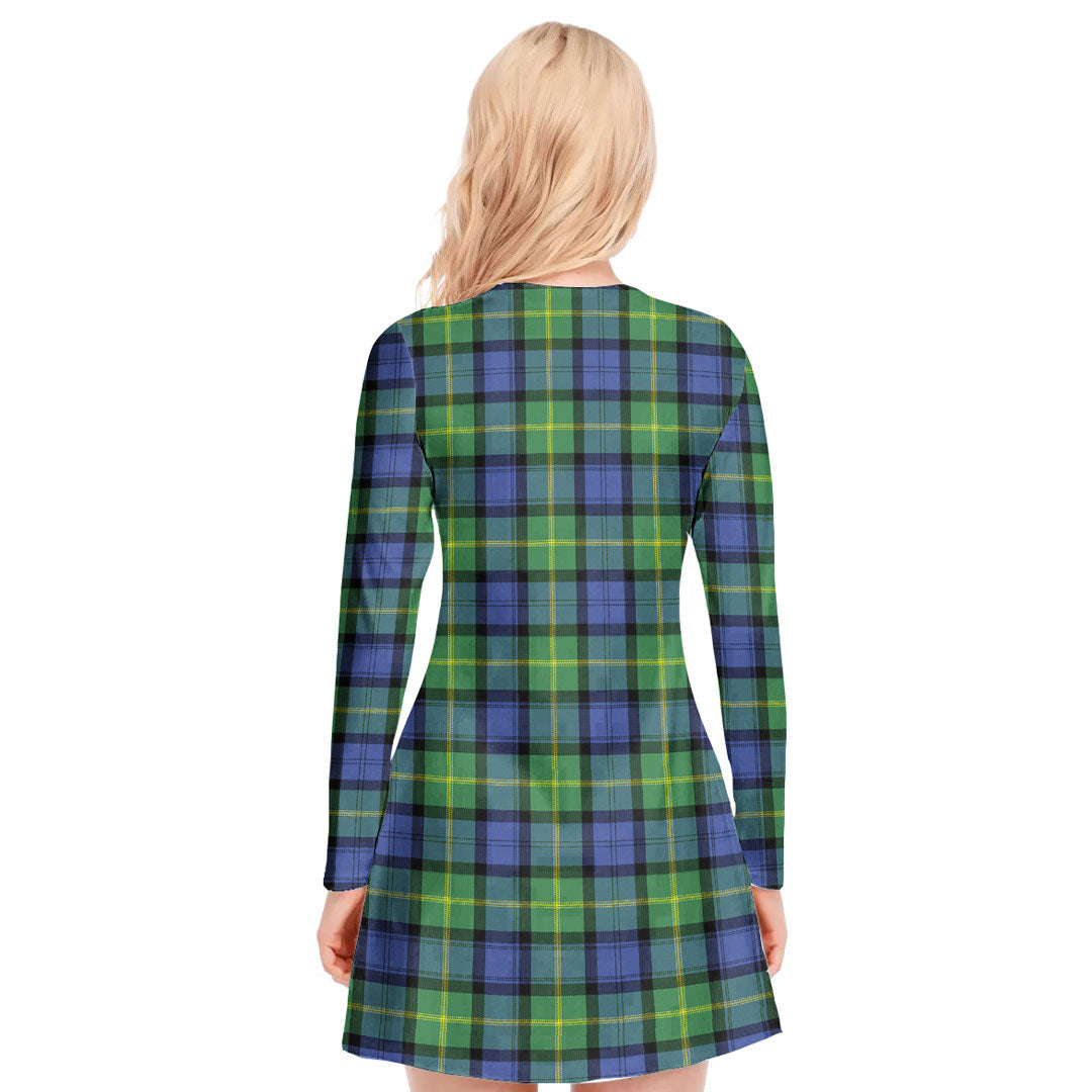 Gordon Old Ancient Tartan Plaid V-neck Long Sleeve Dress