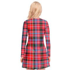 Aberdeen District Tartan Plaid V-neck Long Sleeve Dress