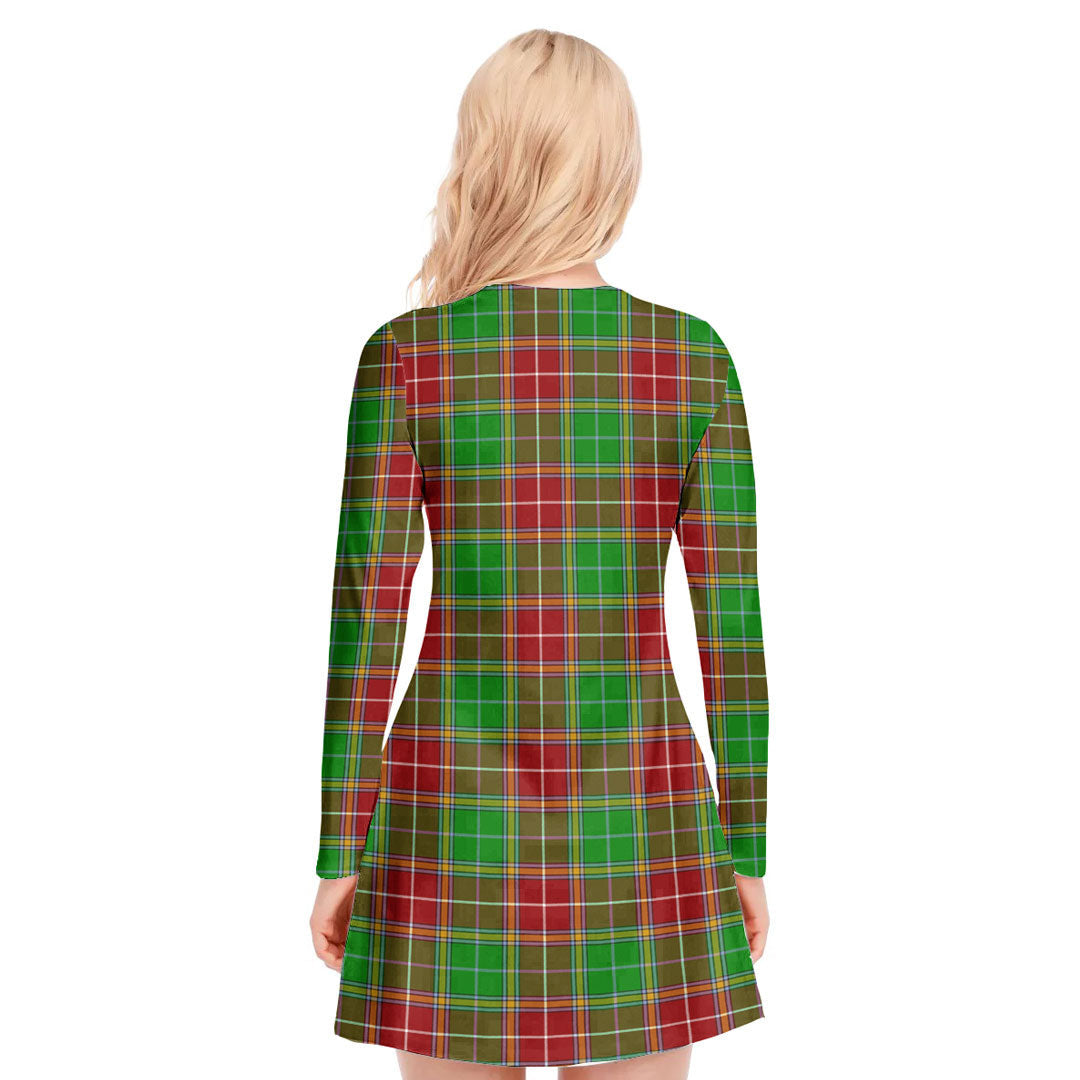 Baxter Modern Tartan Crest V-neck Long Sleeve Dress