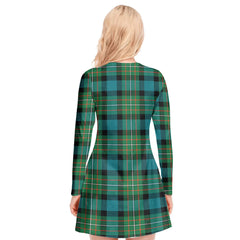 FERGUSON ANCIENT Tartan Plaid V-neck Long Sleeve Dress