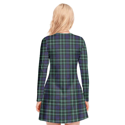 Graham of Montrose Modern Tartan Crest V-neck Long Sleeve Dress