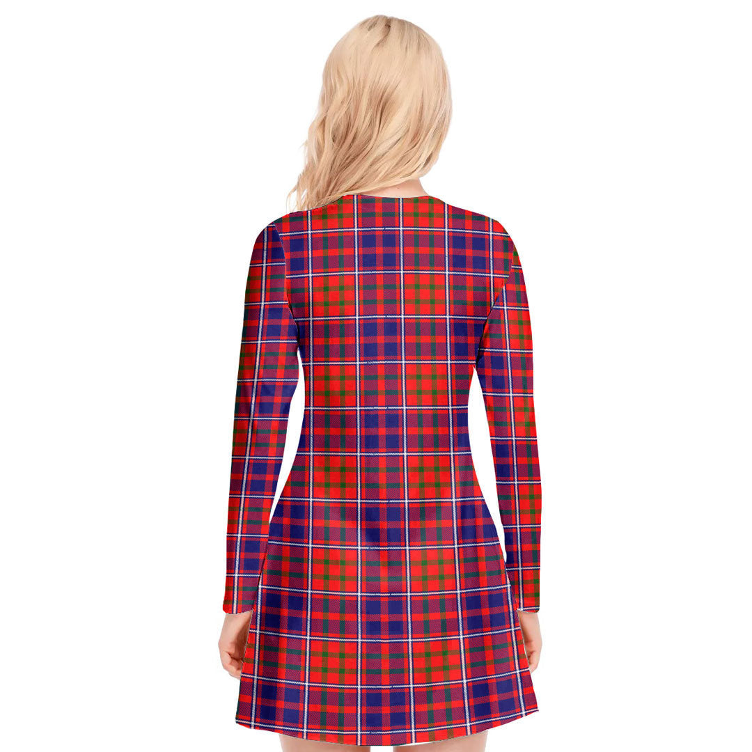 Cameron of Lochiel Modern Tartan Plaid V-neck Long Sleeve Dress