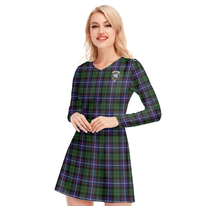 Galbraith Modern Tartan Crest V-neck Long Sleeve Dress