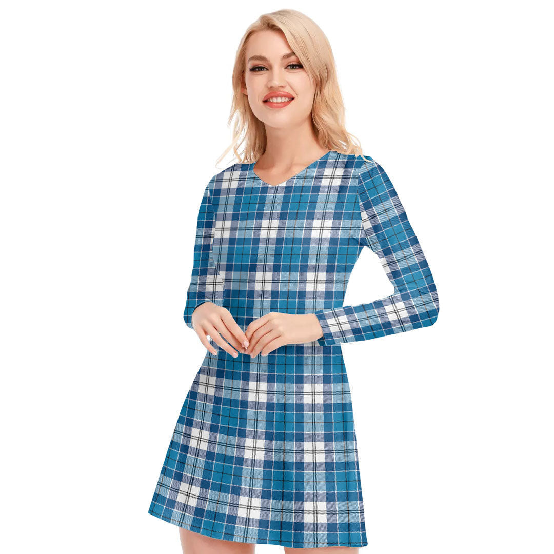 Roberton Tartan Plaid V-neck Long Sleeve Dress