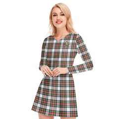 Stewart Dress Modern Tartan Crest V-neck Long Sleeve Dress