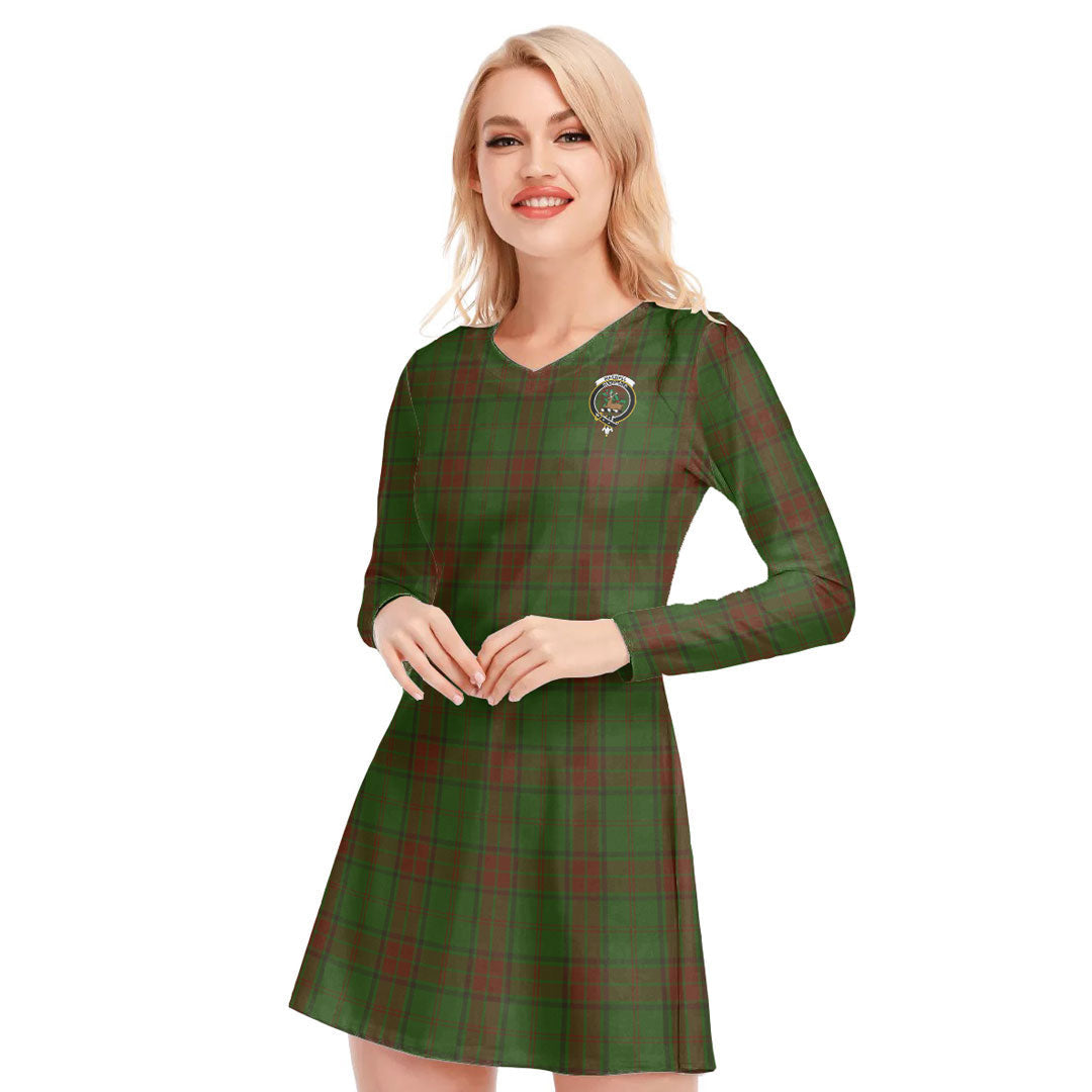 Maxwell Hunting Tartan Crest V-neck Long Sleeve Dress