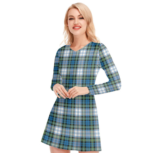 Campbell Dress Ancient Tartan Plaid V-neck Long Sleeve Dress