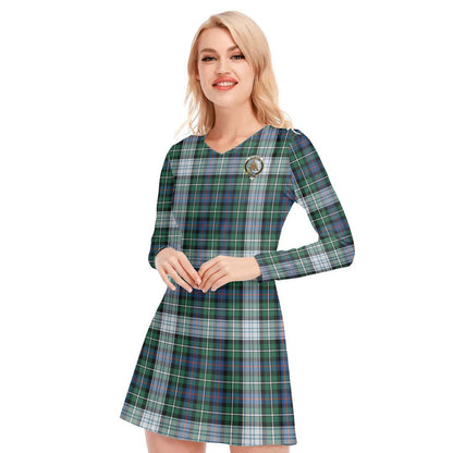 MacKenzie Dress Ancient Tartan Crest V-neck Long Sleeve Dress