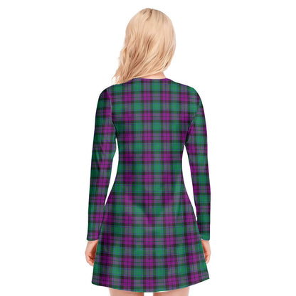 MacArthur Milton Tartan Crest V-neck Long Sleeve Dress