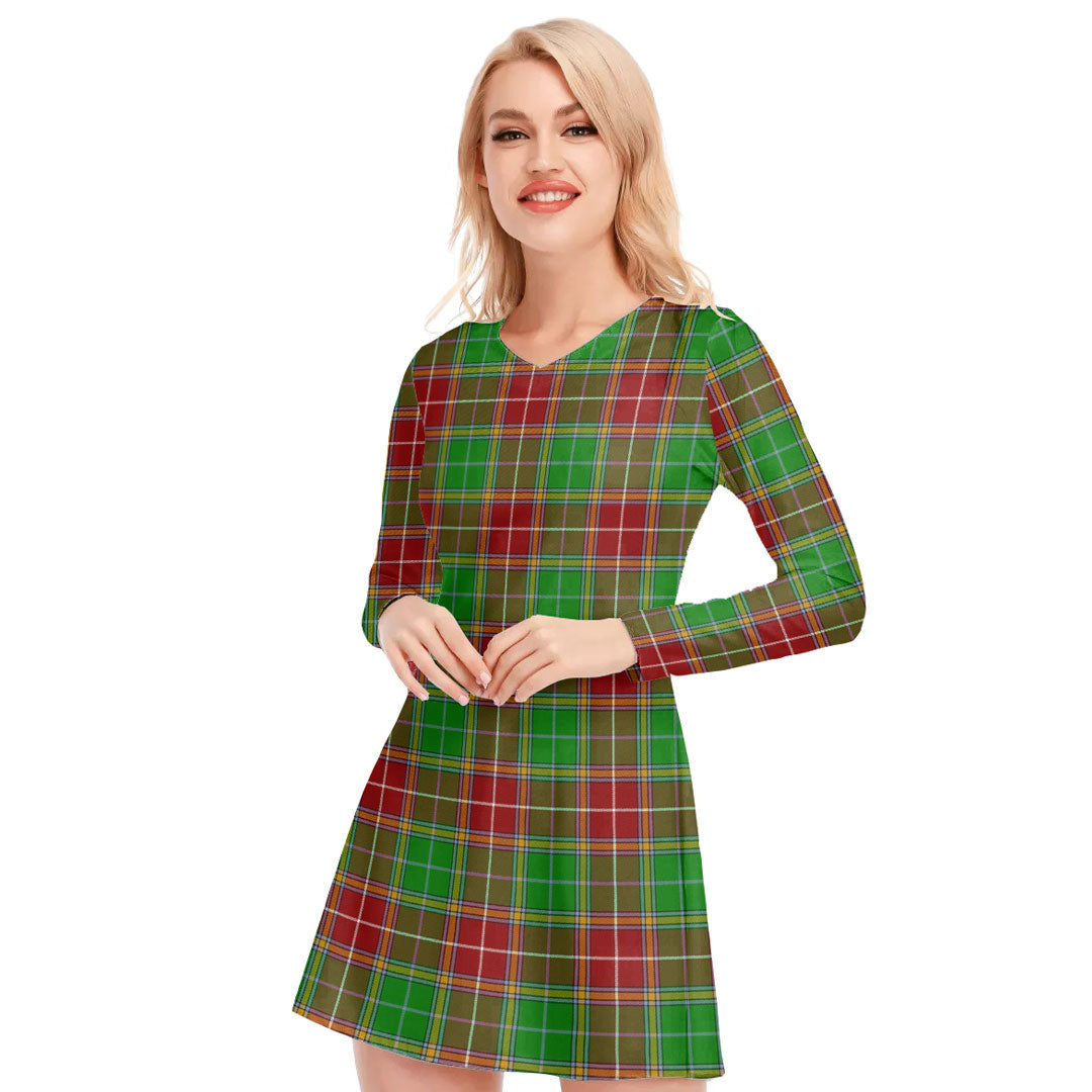 Baxter Modern Tartan Plaid V-neck Long Sleeve Dress